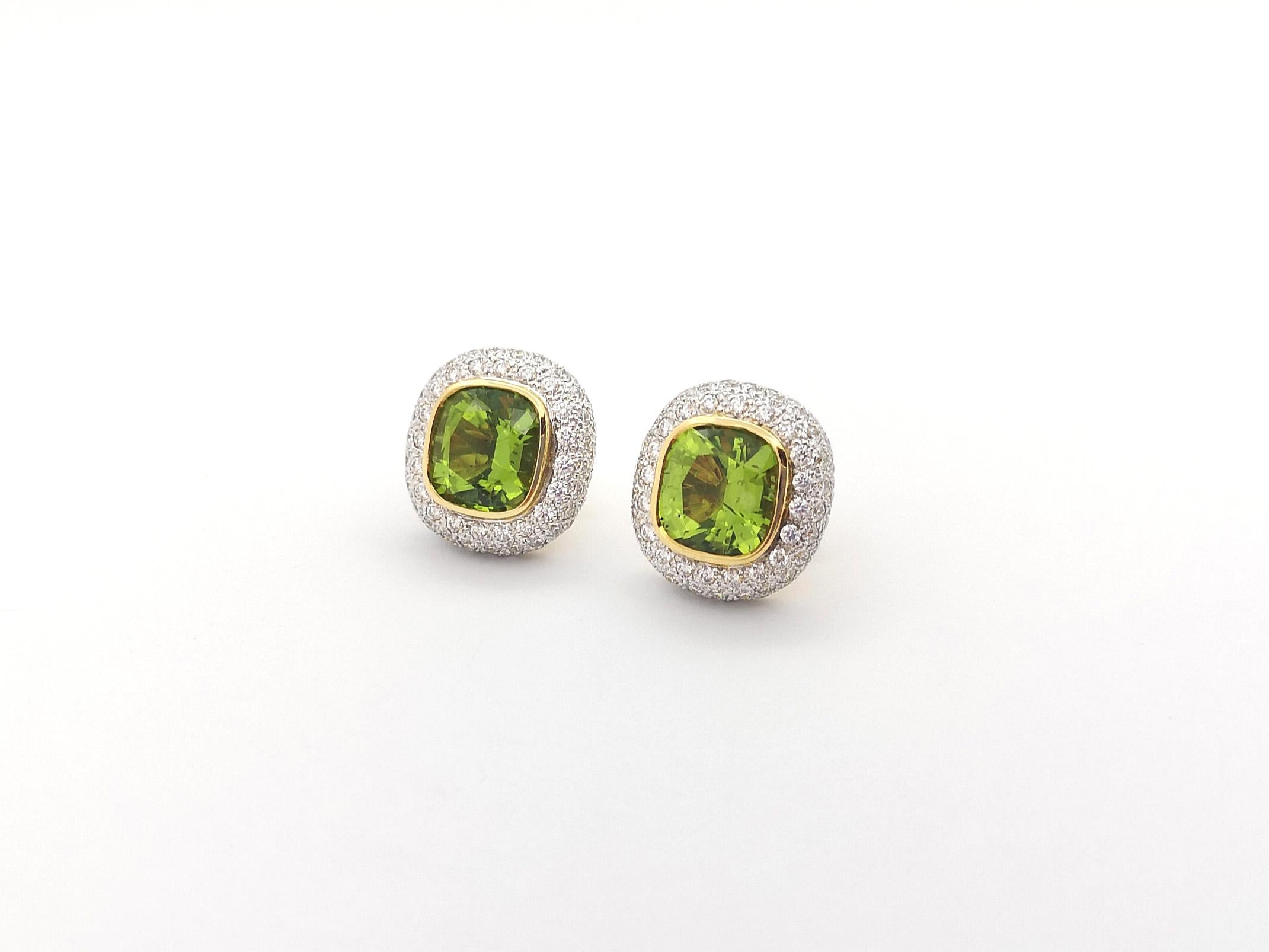 Peridot with Diamond Earrings set in 18K Gold Settings For Sale 1