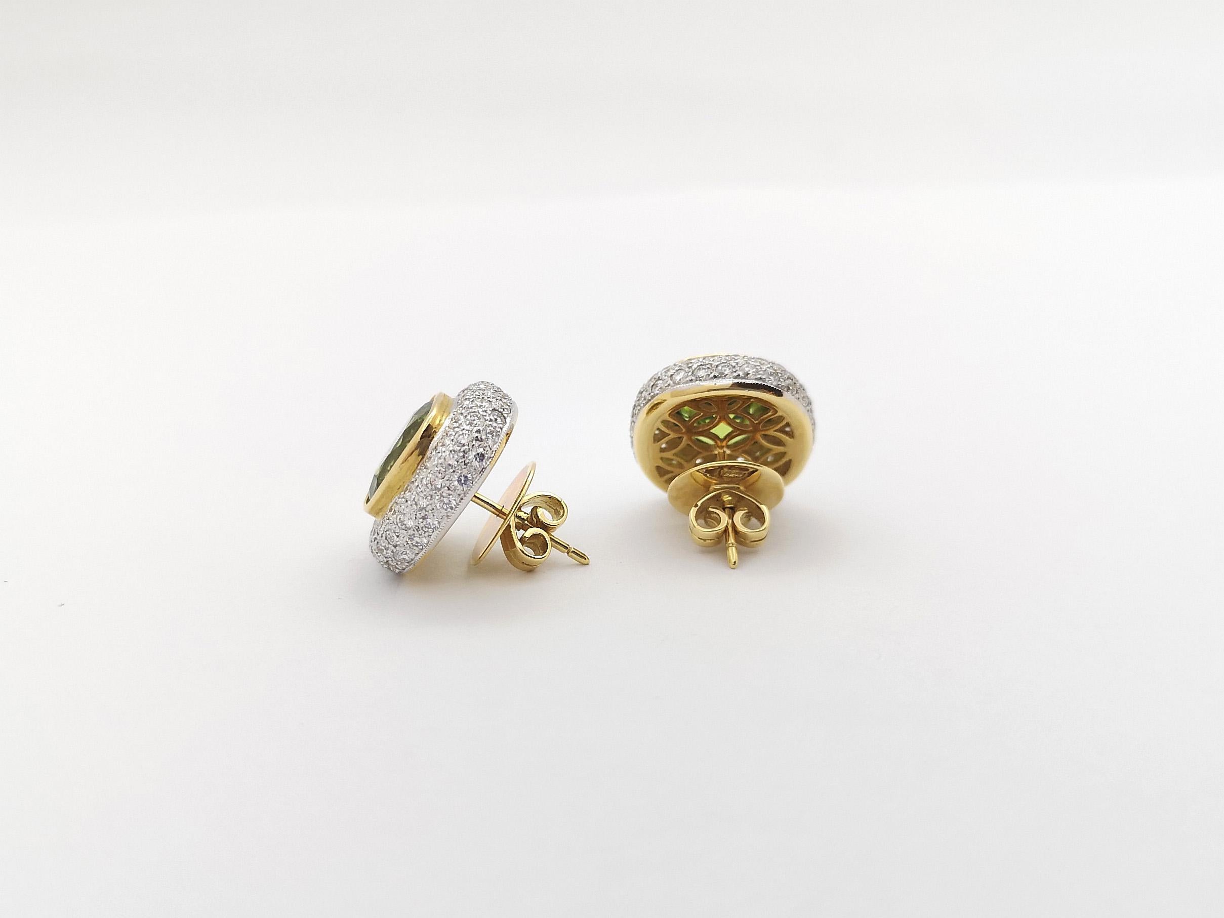 Peridot with Diamond Earrings set in 18K Gold Settings For Sale 2