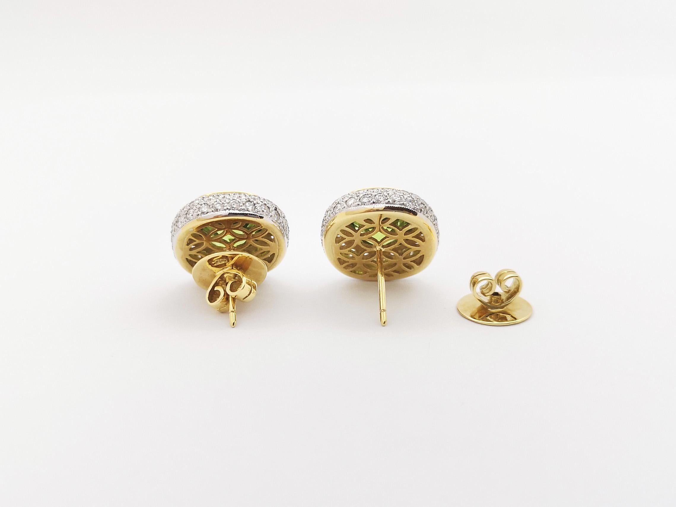 Peridot with Diamond Earrings set in 18K Gold Settings For Sale 3