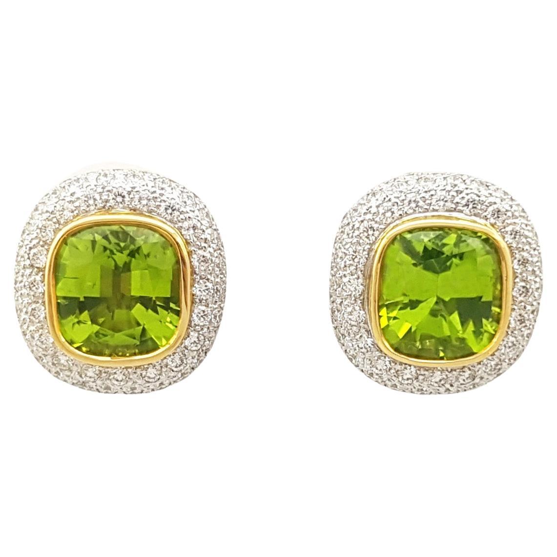 Peridot with Diamond Earrings set in 18K Gold Settings For Sale