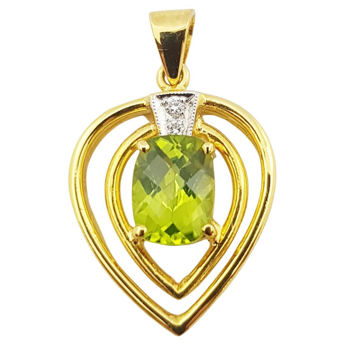 Peridot with Diamond Pendant Set in 18 Karat Gold Setting For Sale