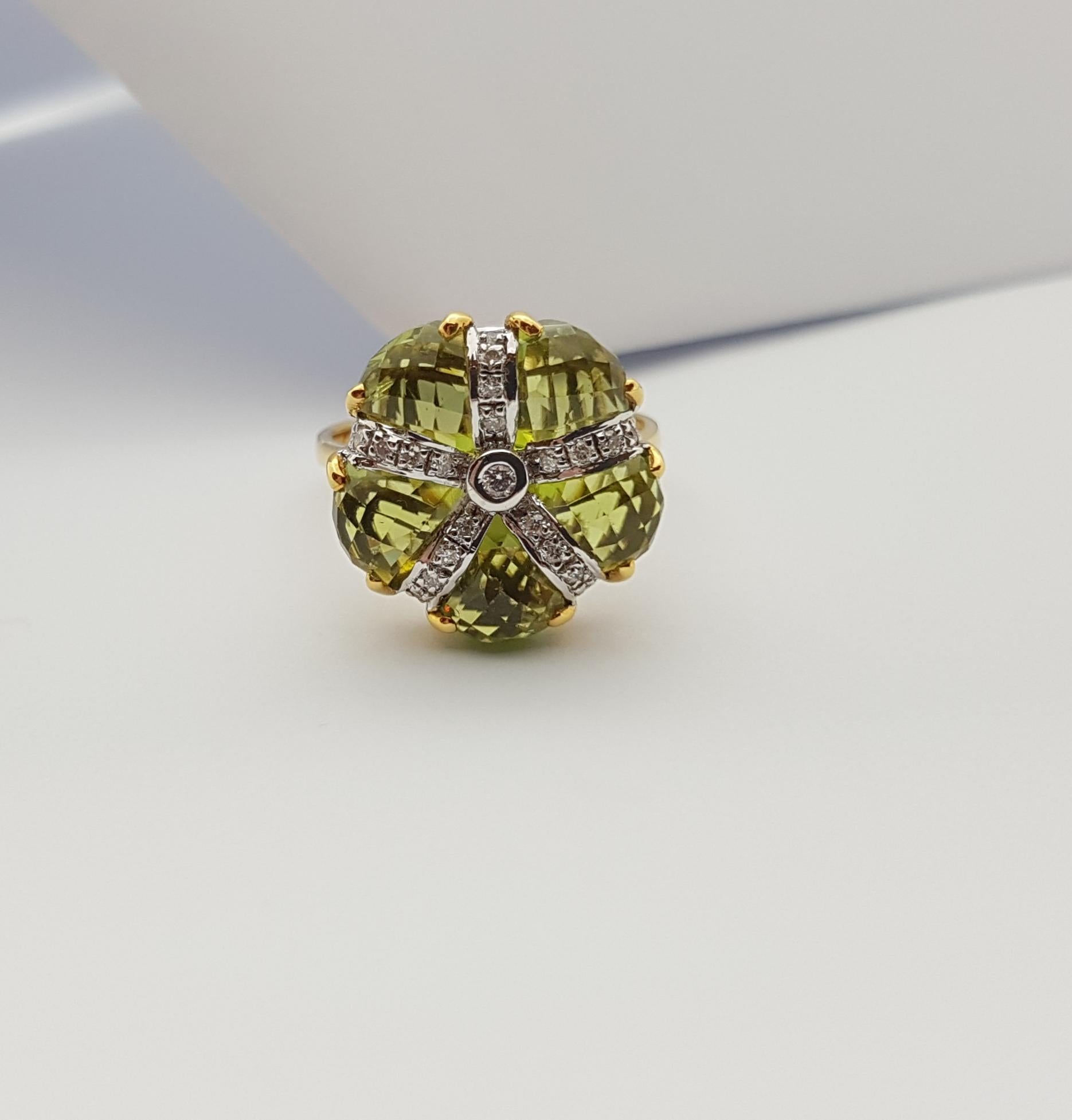 Peridot with Diamond Ring Set in 14 Karat Gold Settings For Sale 5