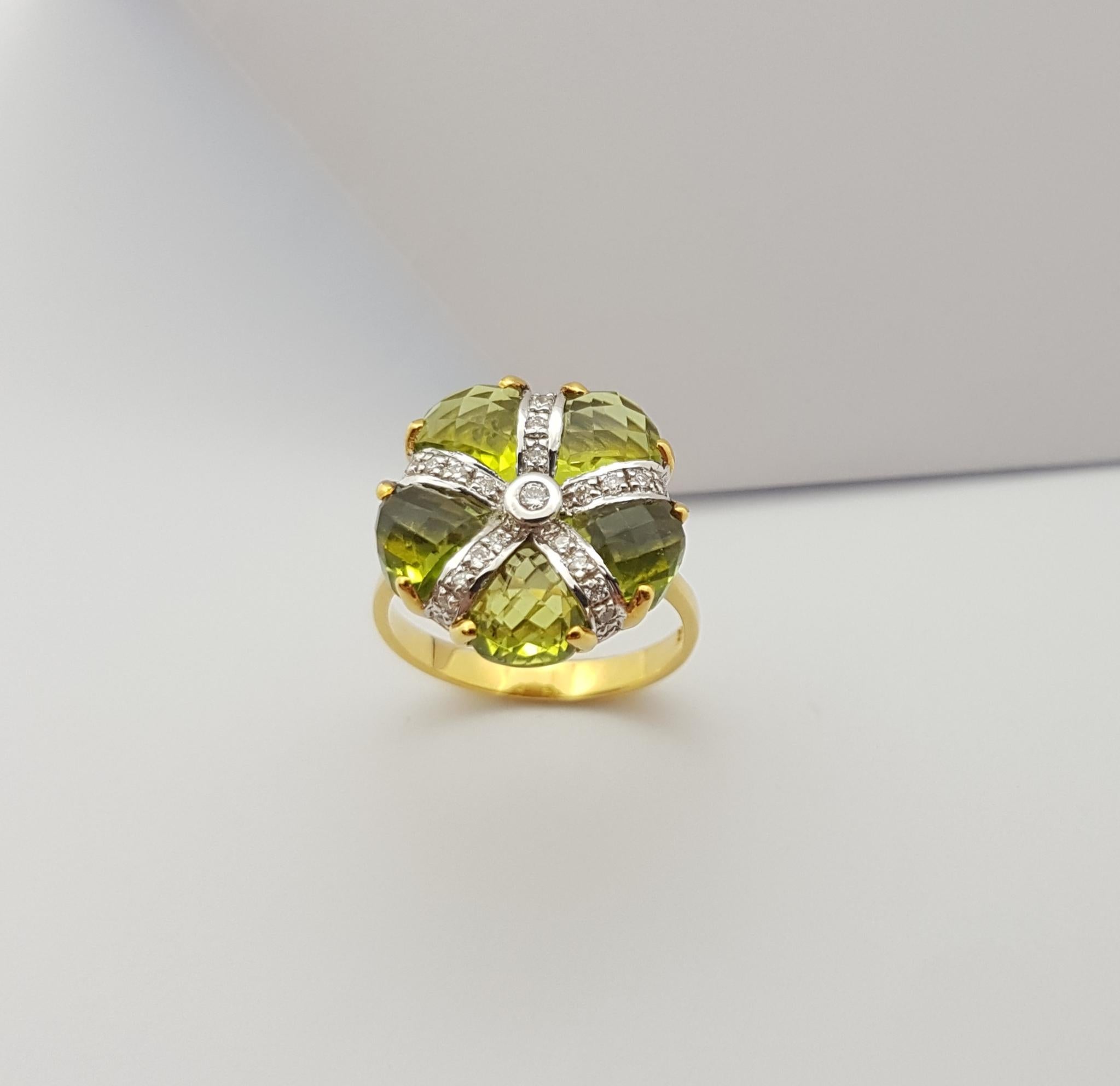 Peridot with Diamond Ring Set in 14 Karat Gold Settings For Sale 8