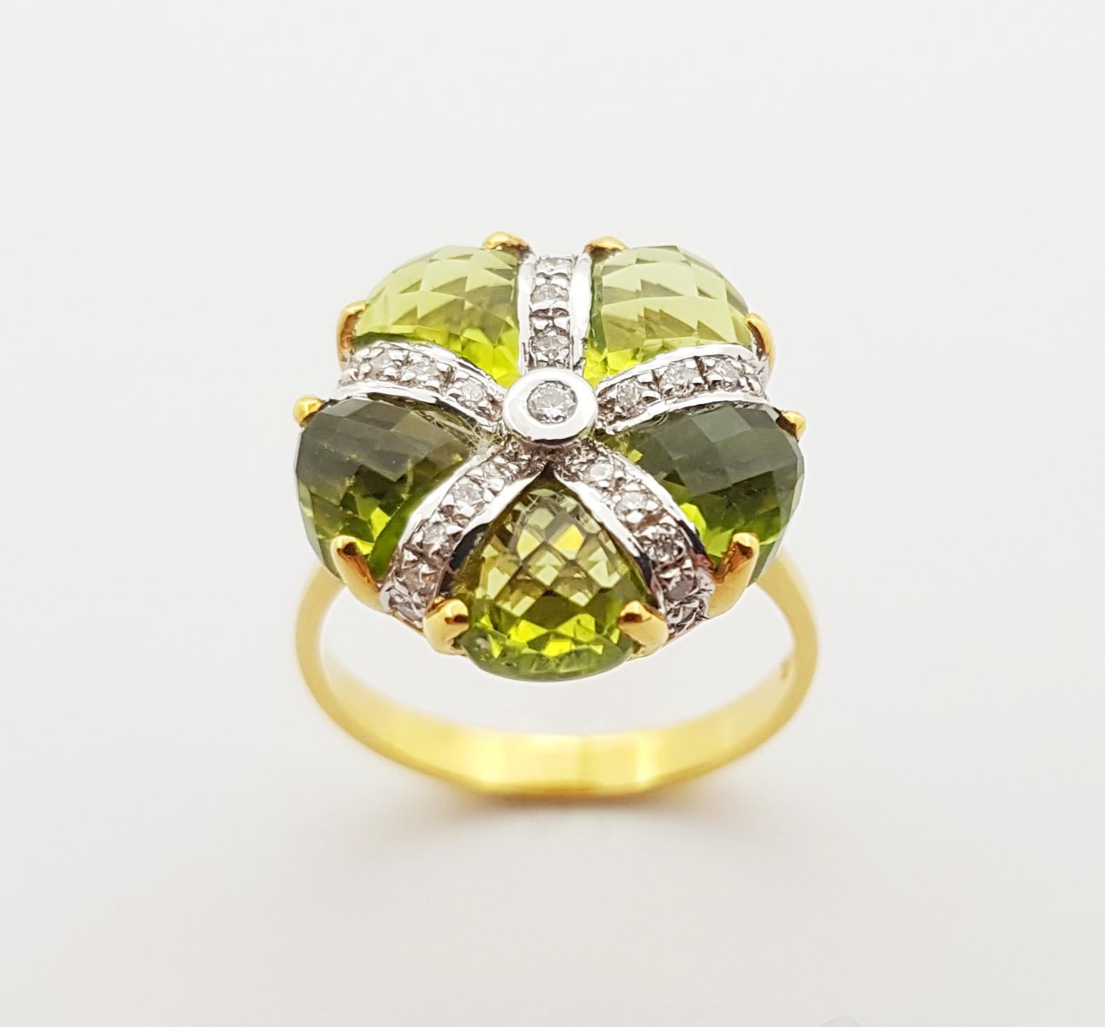 Peridot with Diamond Ring Set in 14 Karat Gold Settings For Sale 2