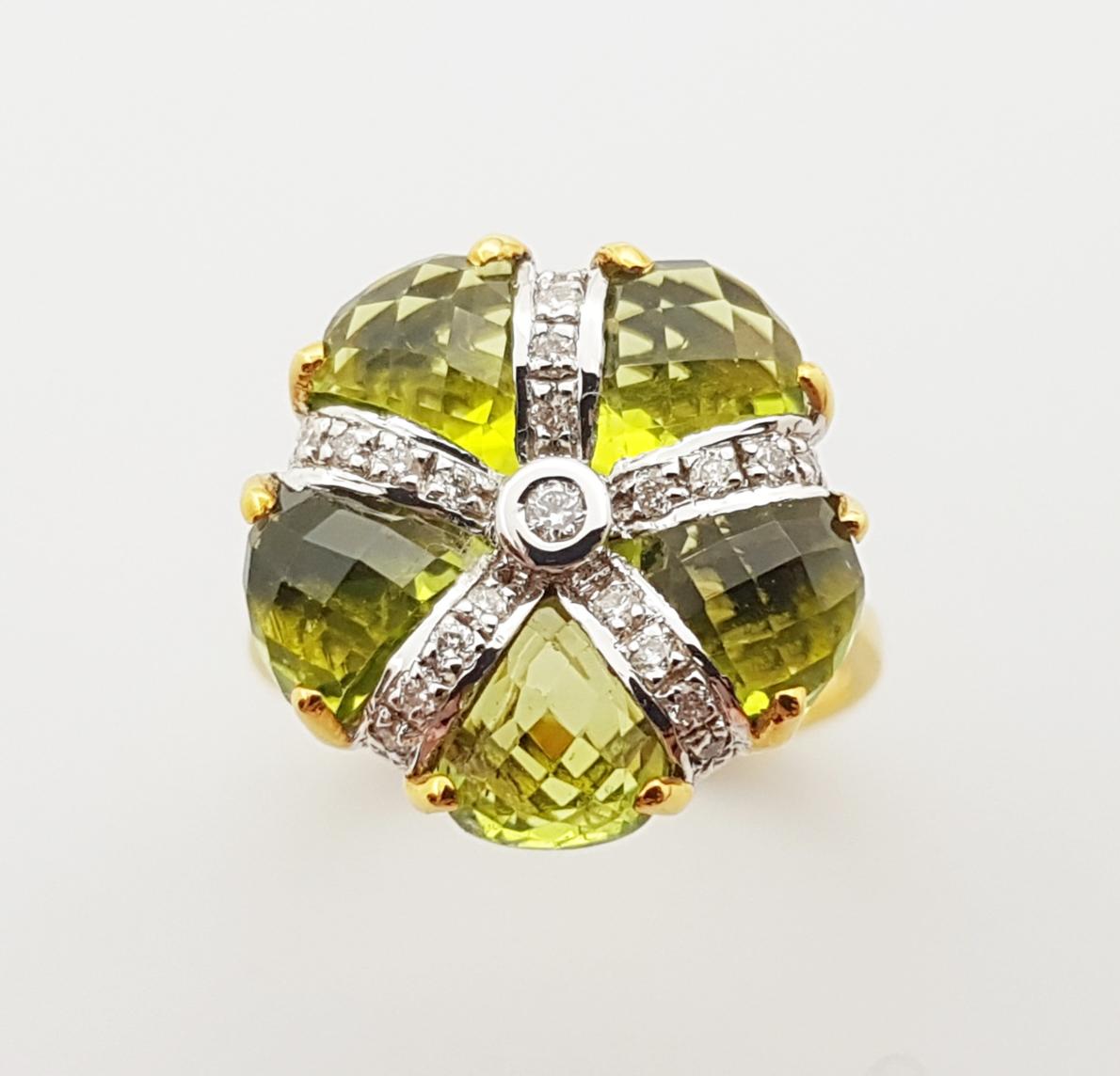 Peridot with Diamond Ring Set in 14 Karat Gold Settings For Sale 3