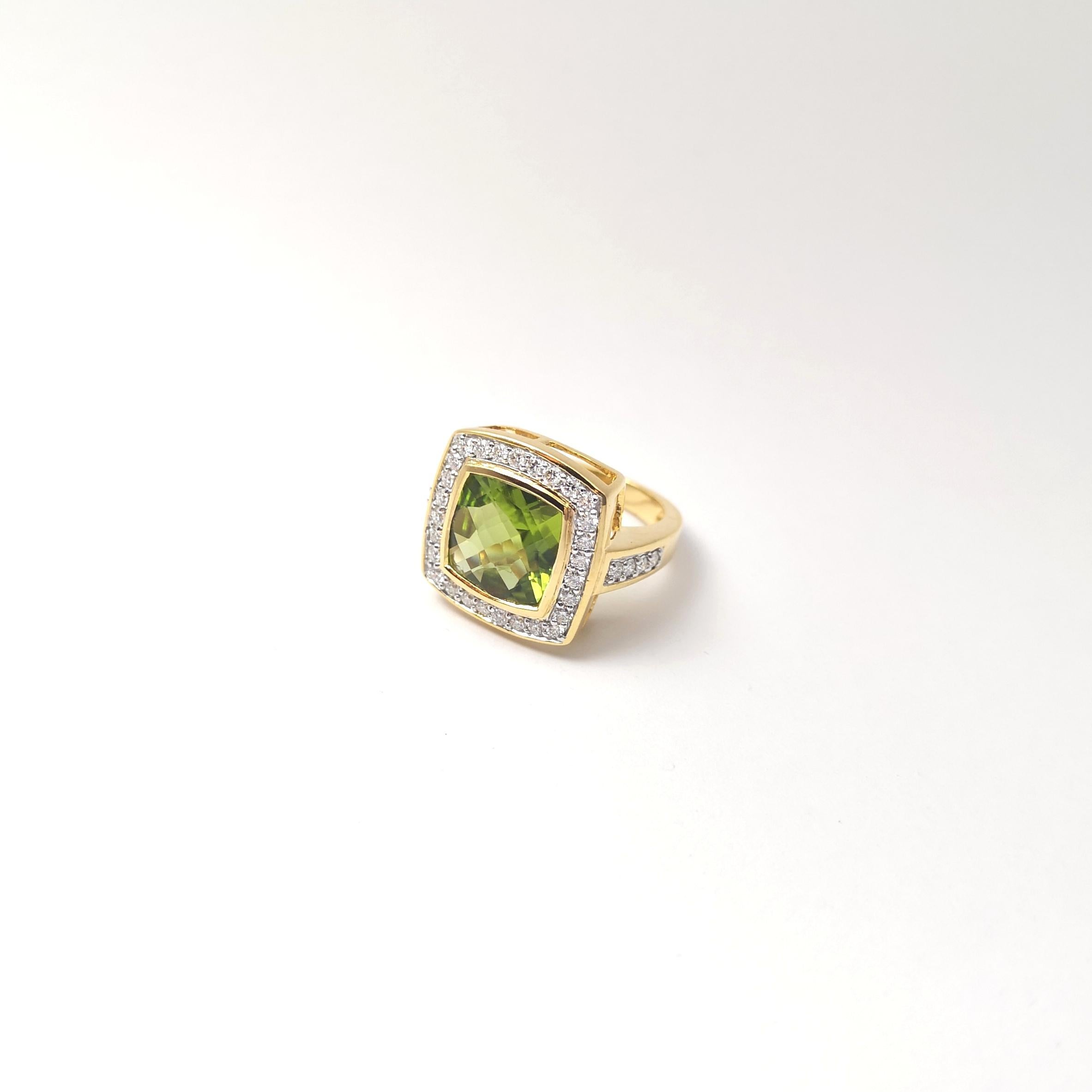 Peridot mit Diamantring in 14K Goldfassungen gefasst im Angebot 4