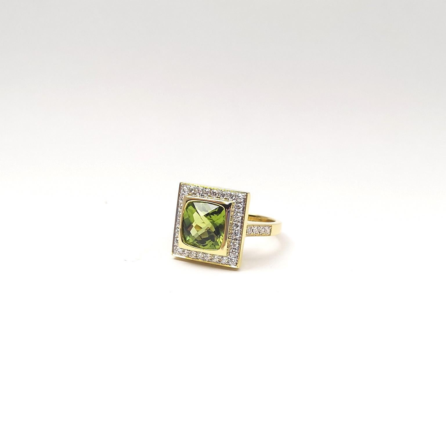 Peridot mit Diamantring in 14K Goldfassungen gefasst im Angebot 4