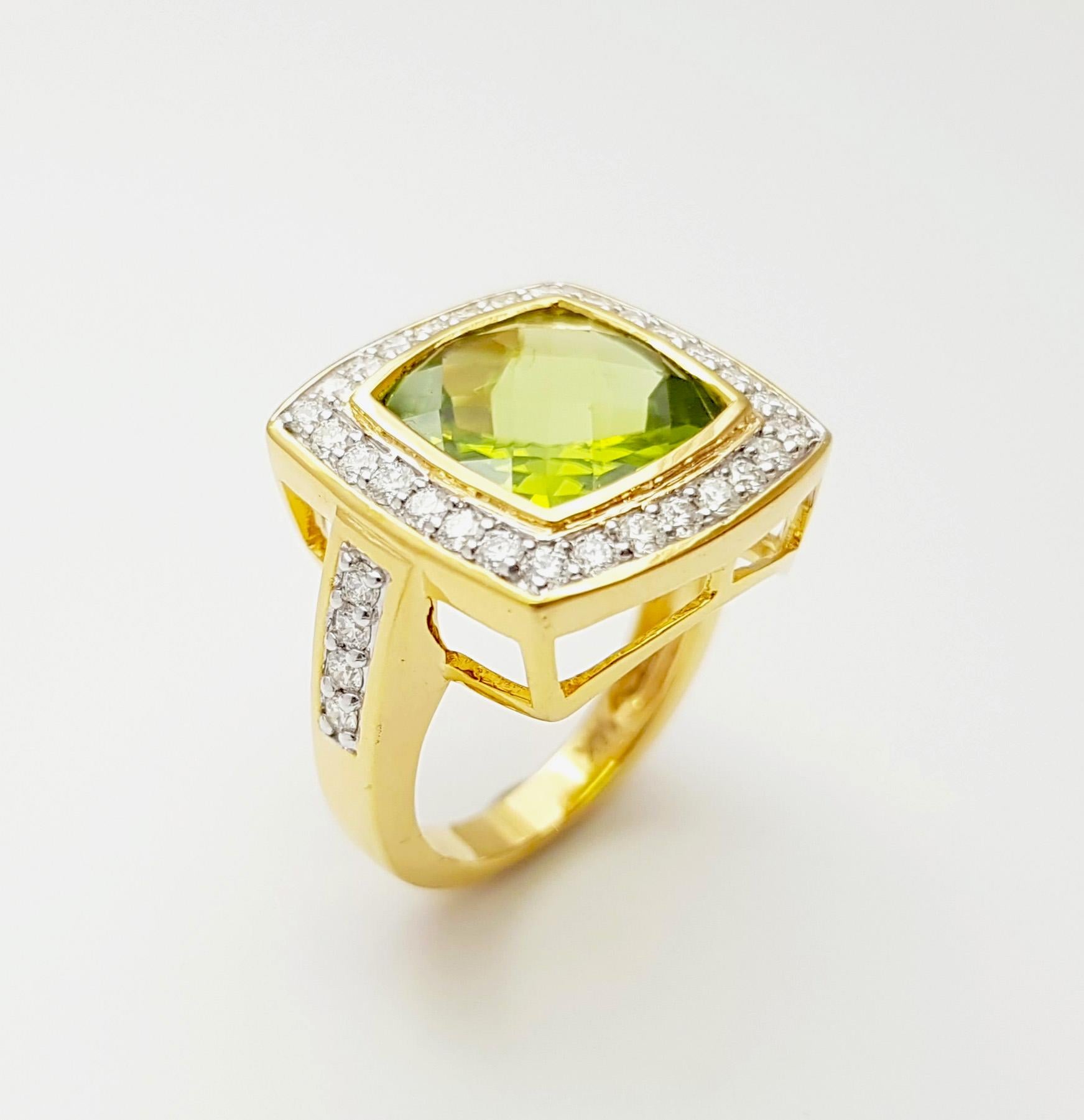 Peridot mit Diamantring in 14K Goldfassungen gefasst im Angebot 5