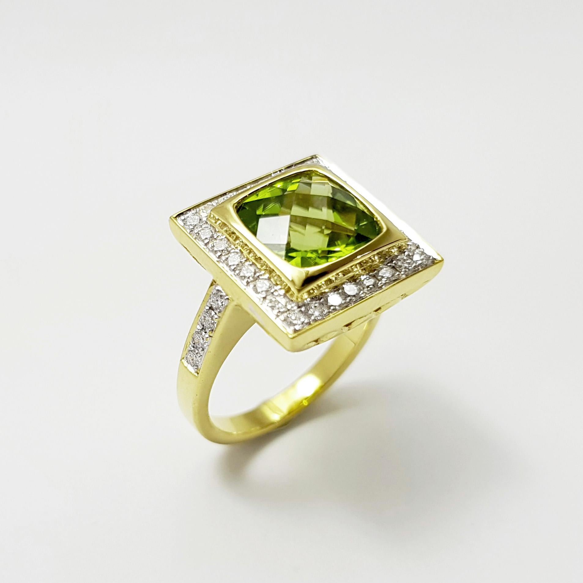 Peridot mit Diamantring in 14K Goldfassungen gefasst im Angebot 5