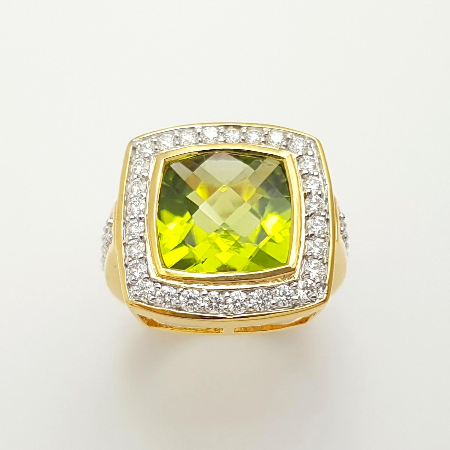 Peridot mit Diamantring in 14K Goldfassungen gefasst im Angebot 6