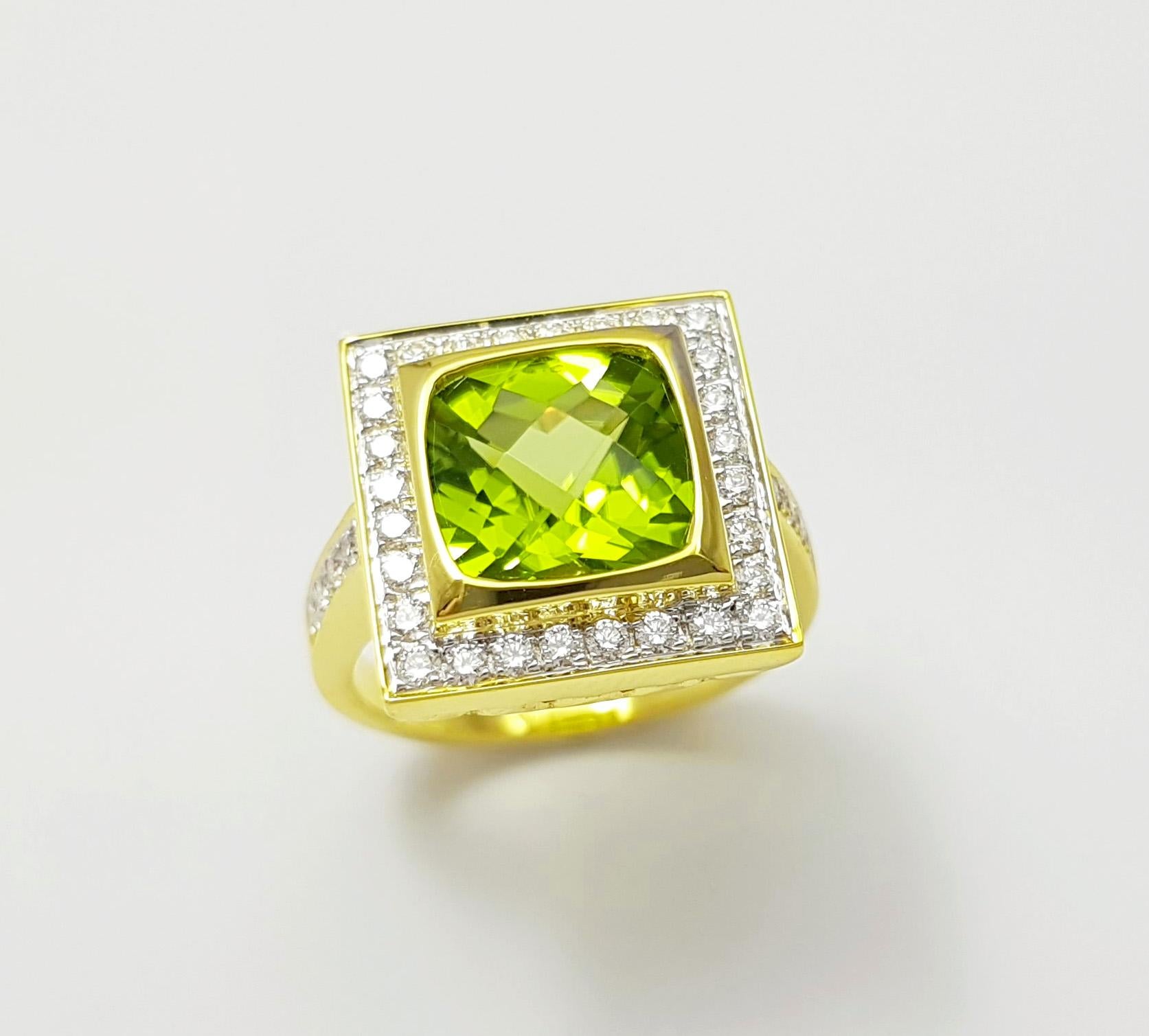 Peridot mit Diamantring in 14K Goldfassungen gefasst im Angebot 6