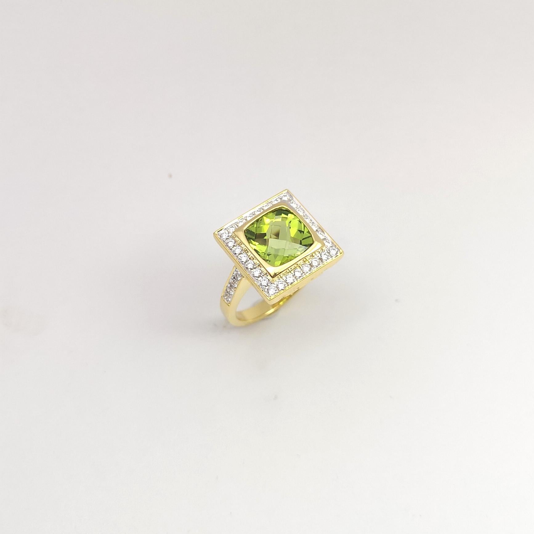 Peridot mit Diamantring in 14K Goldfassungen gefasst im Angebot 9