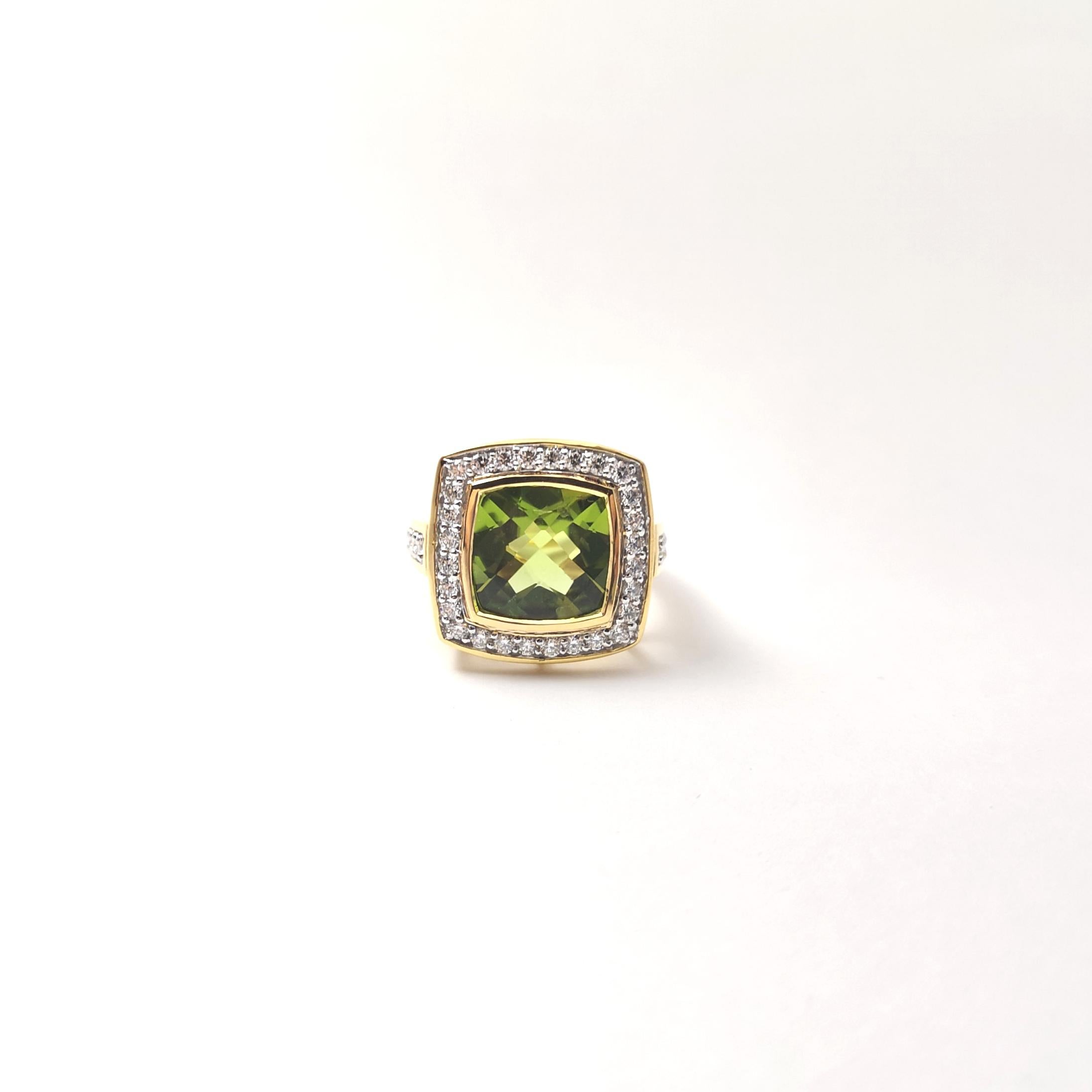 Peridot mit Diamantring in 14K Goldfassungen gefasst im Angebot 1