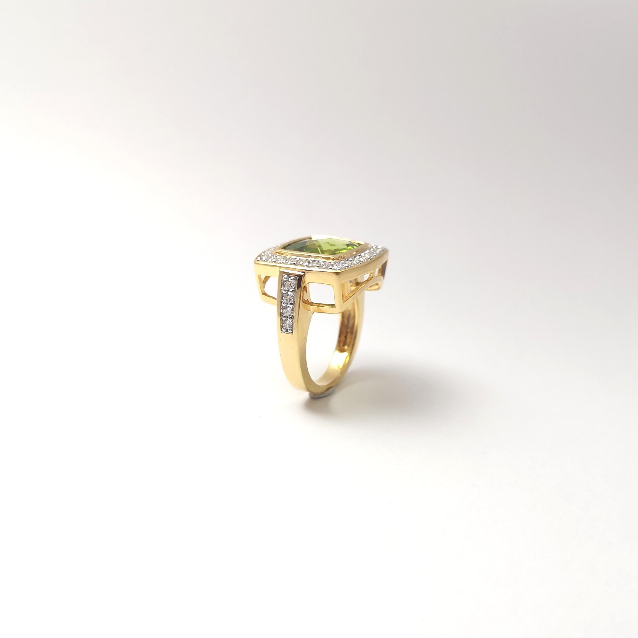Peridot mit Diamantring in 14K Goldfassungen gefasst im Angebot 3
