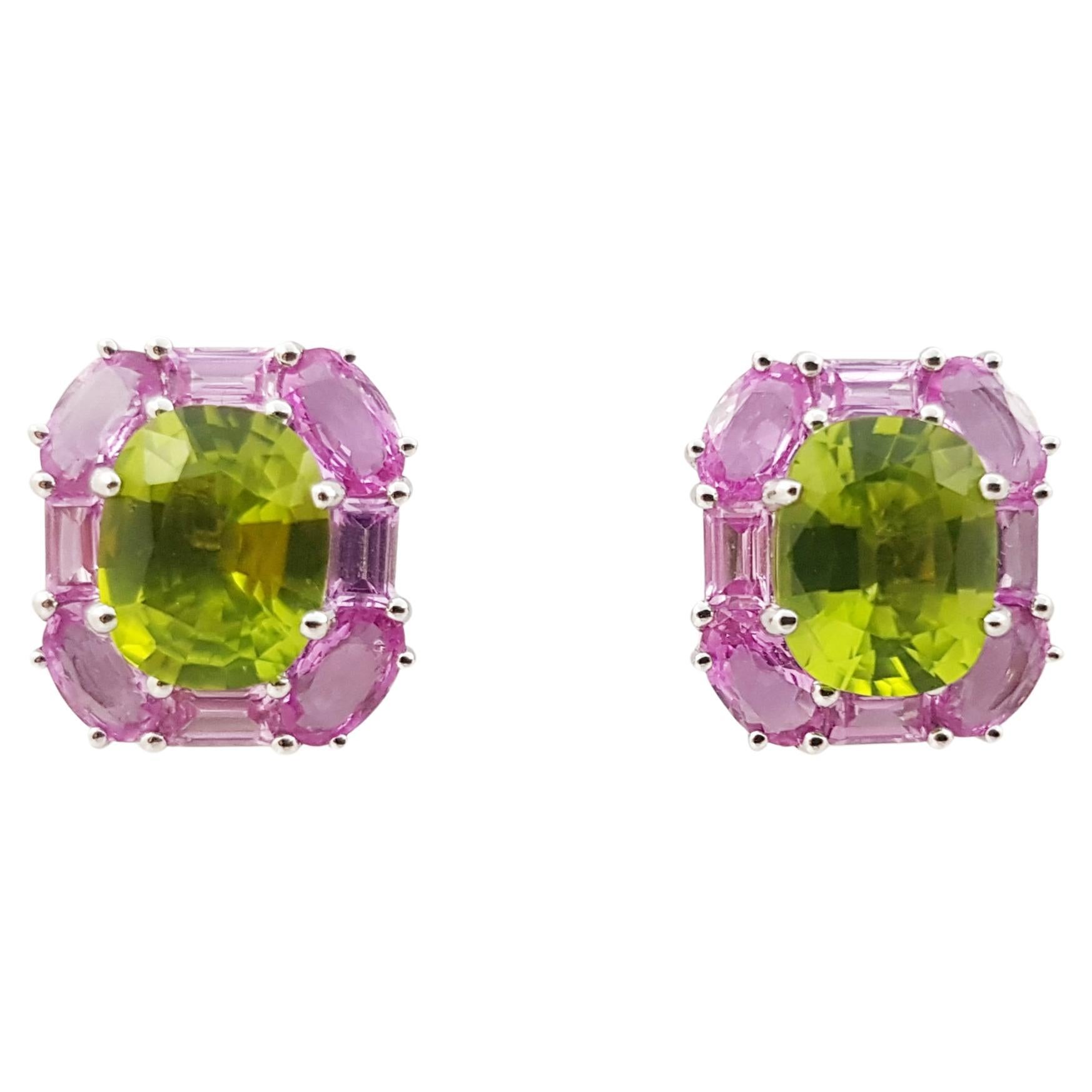 Peridot with Pink Sapphire Earrings Set in 18 Karat White Gold Settings