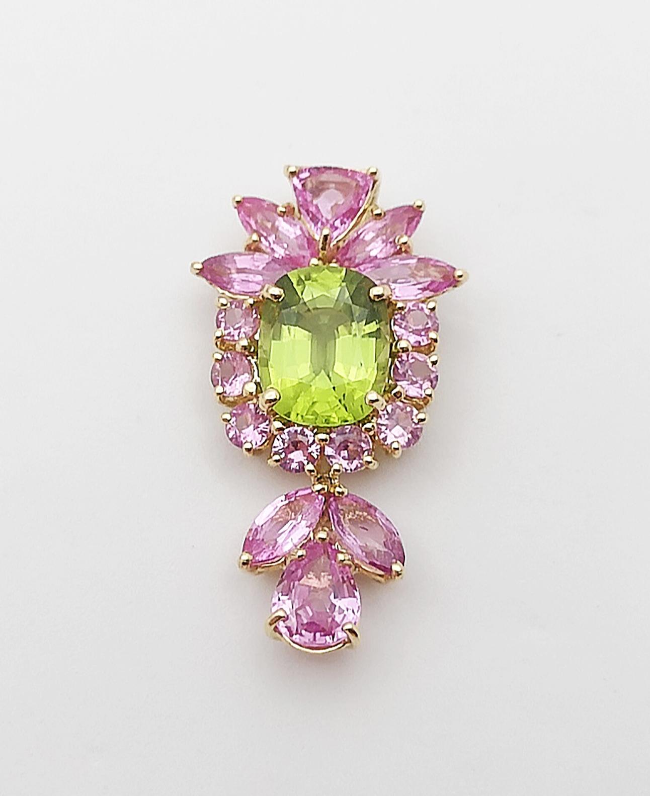 Contemporary Peridot with Pink Sapphire Pendant Set in 18 Karat Gold Settings For Sale