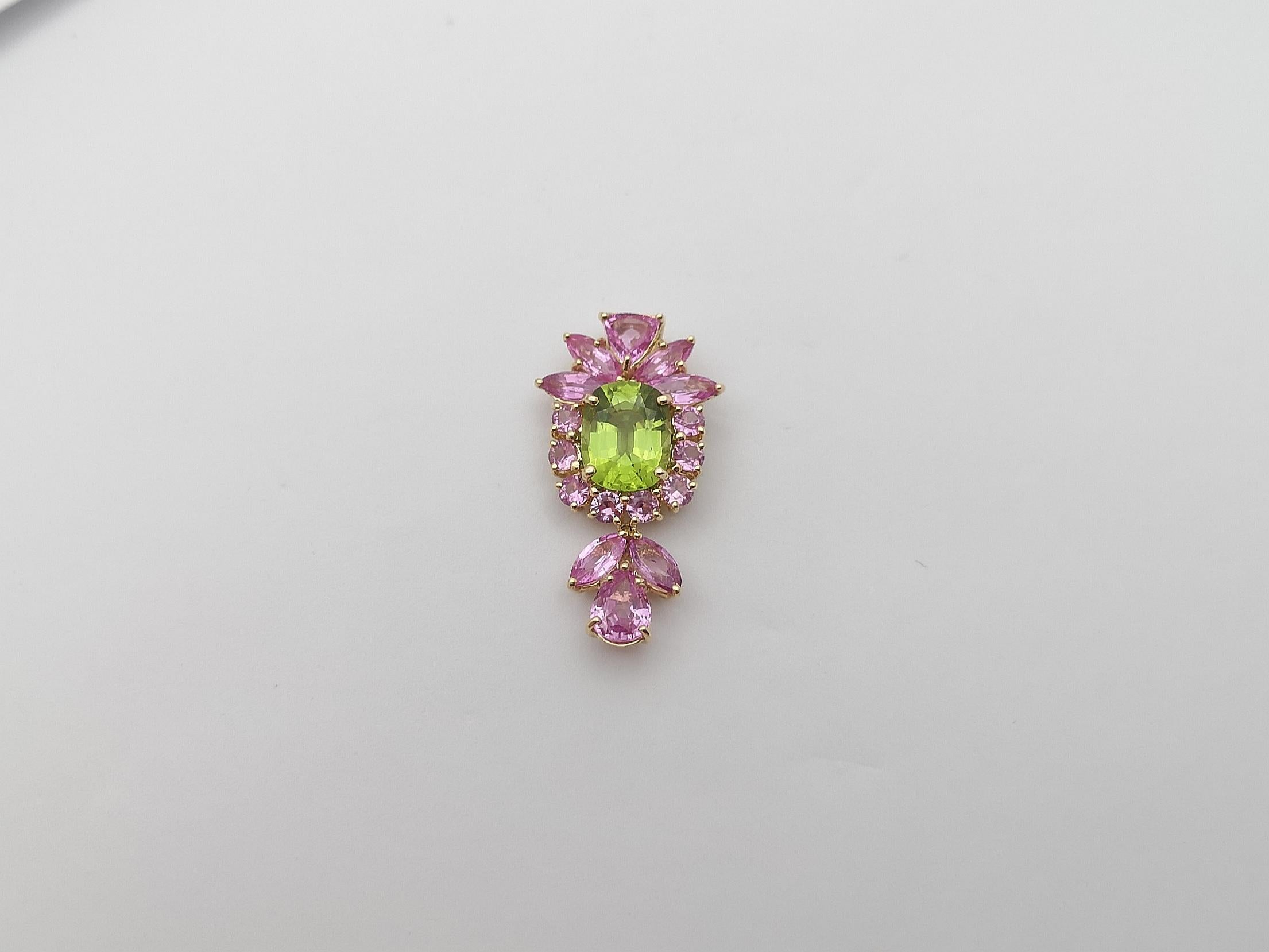 Mixed Cut Peridot with Pink Sapphire Pendant Set in 18 Karat Gold Settings For Sale
