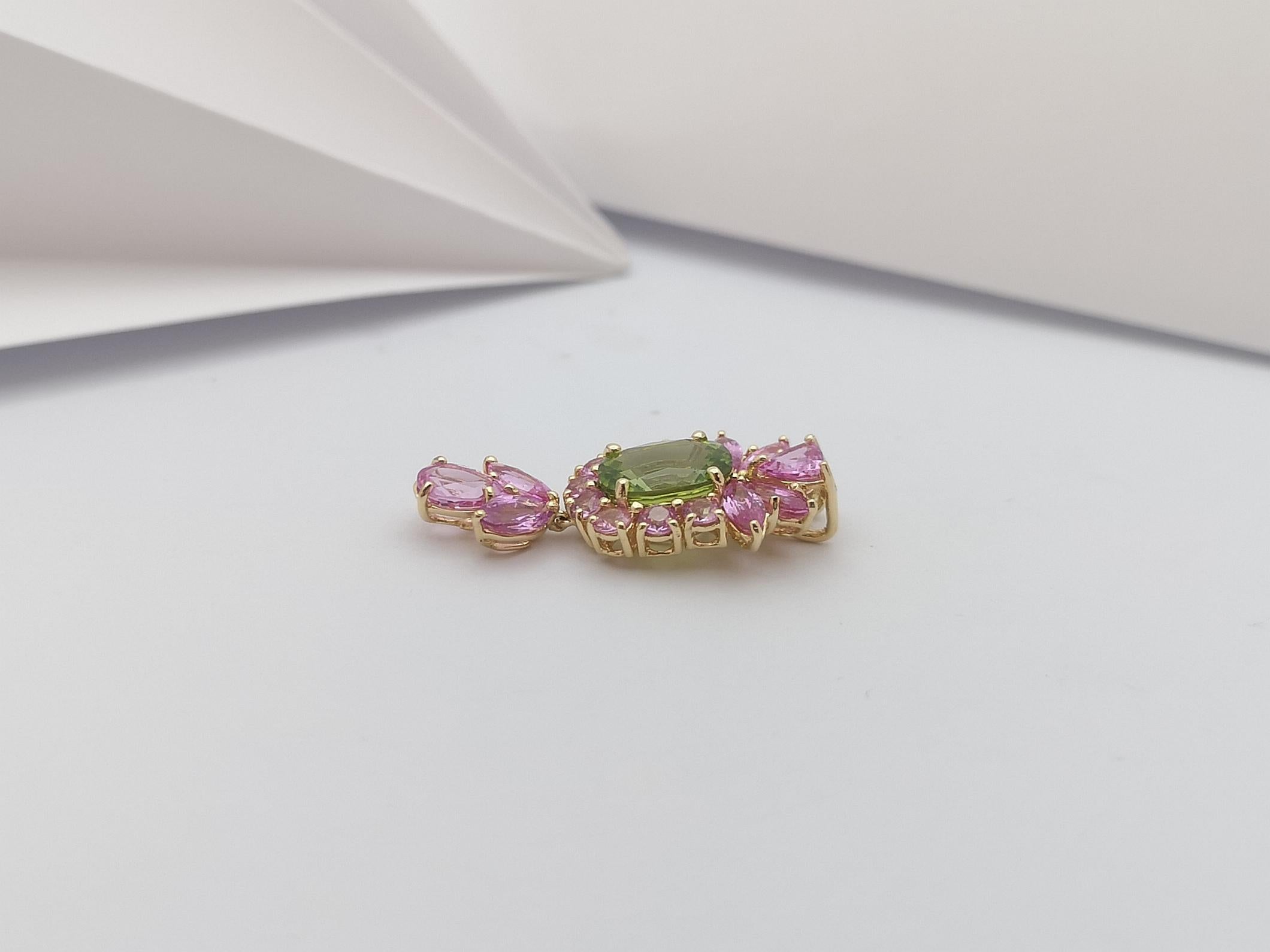 Peridot with Pink Sapphire Pendant Set in 18 Karat Gold Settings For Sale 2