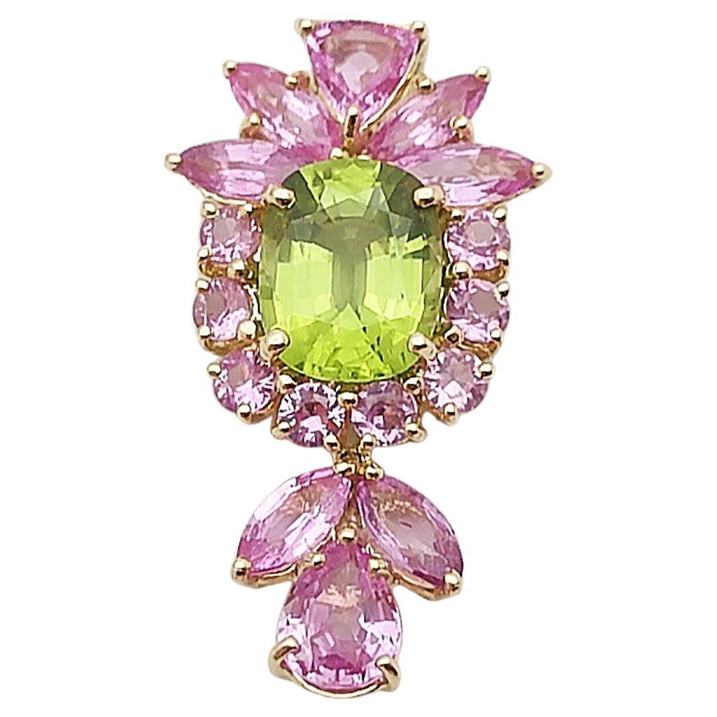 Peridot with Pink Sapphire Pendant Set in 18 Karat Gold Settings For Sale