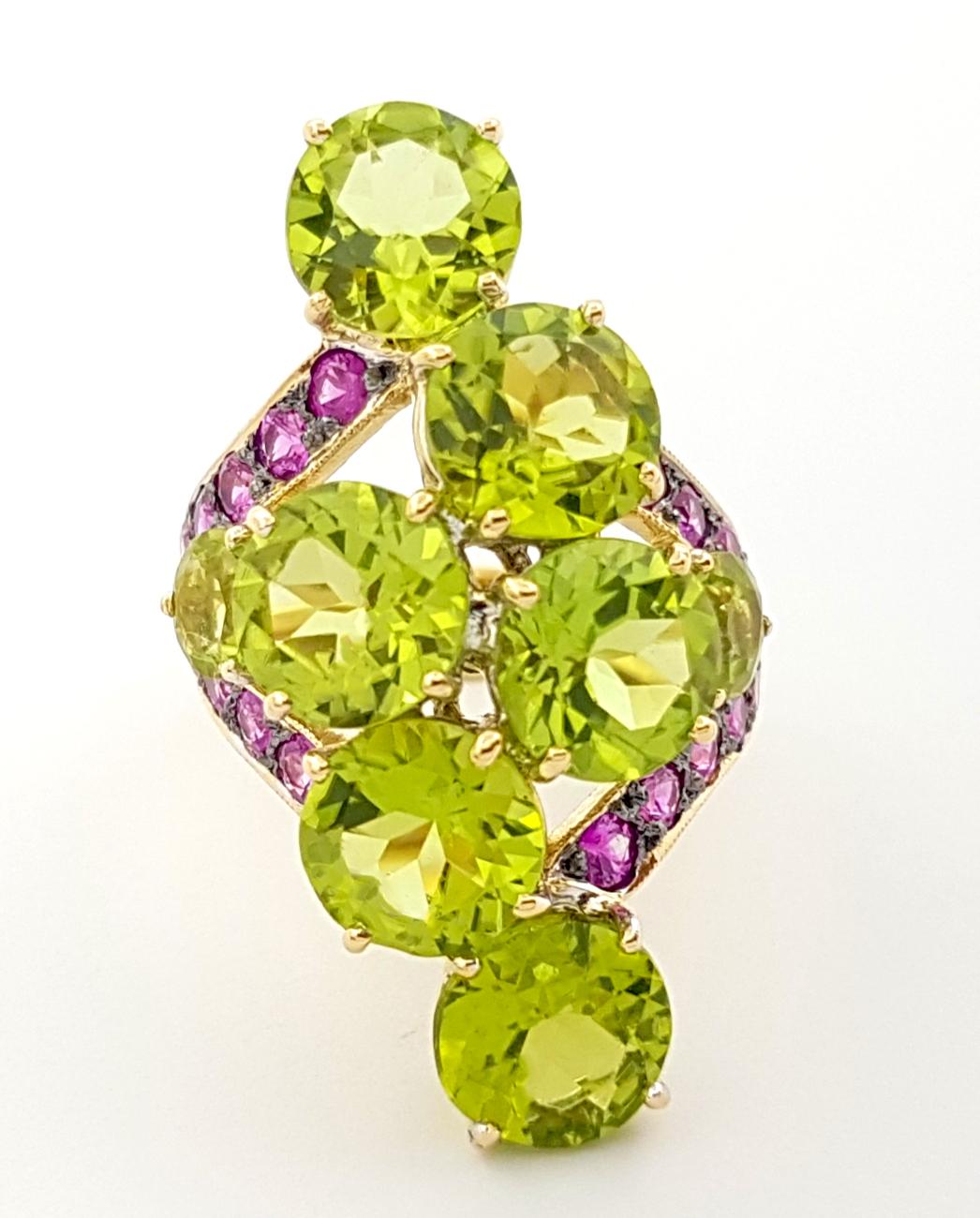 Peridot with Pink Sapphire Ring set in 18K Gold Setting For Sale 8