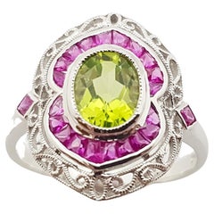 Peridot with Ruby Ring Set in 18 Karat White Gold Settings