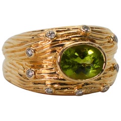 Peridot Yellow Gold Cocktail Ring w Diamond Accents