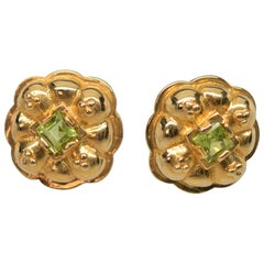 Peridot Yellow Gold Medallion Post Earrings