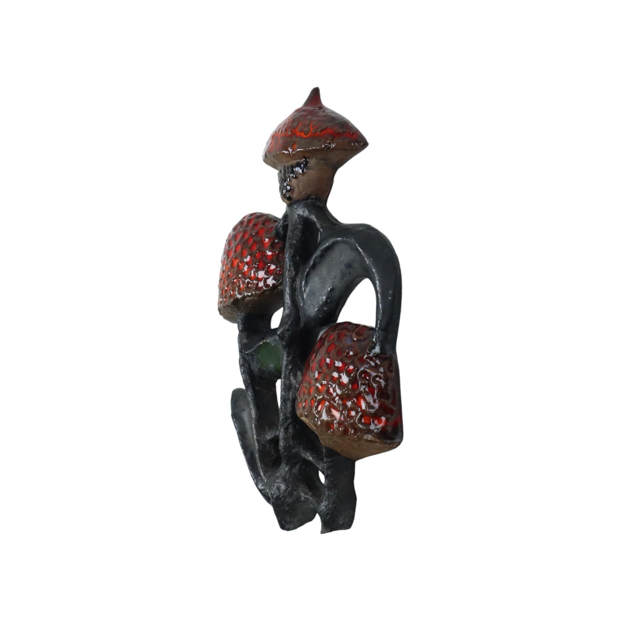 Belga Scultura da parete in ceramica Perignem Mushroom Elisabeth Vandeweghe 1960s in vendita