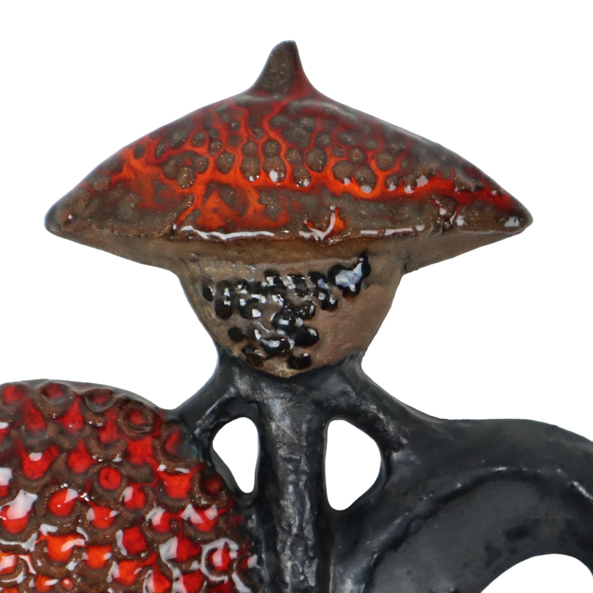 Smaltato Scultura da parete in ceramica Perignem Mushroom Elisabeth Vandeweghe 1960s in vendita