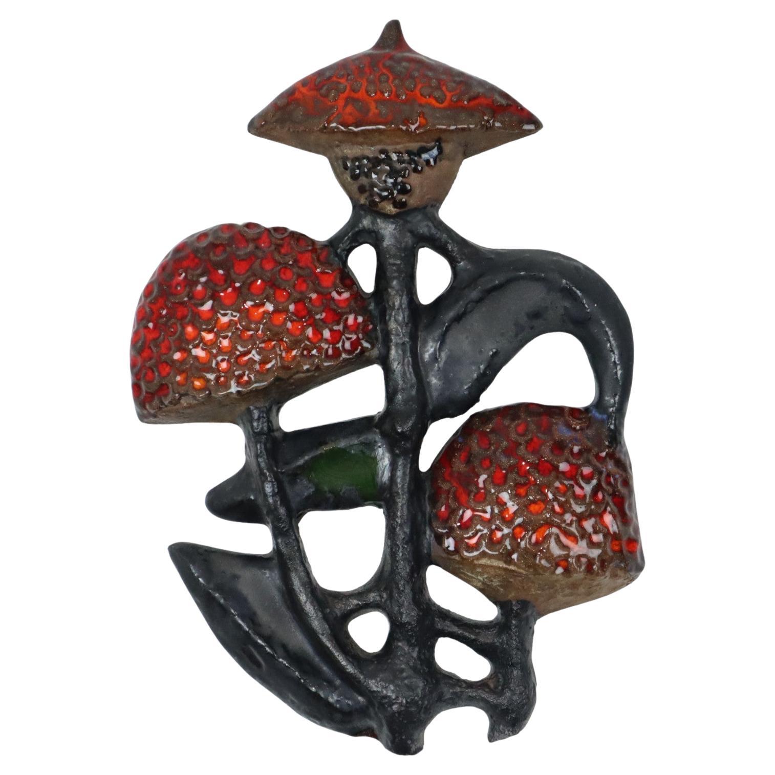 Scultura da parete in ceramica Perignem Mushroom Elisabeth Vandeweghe 1960s