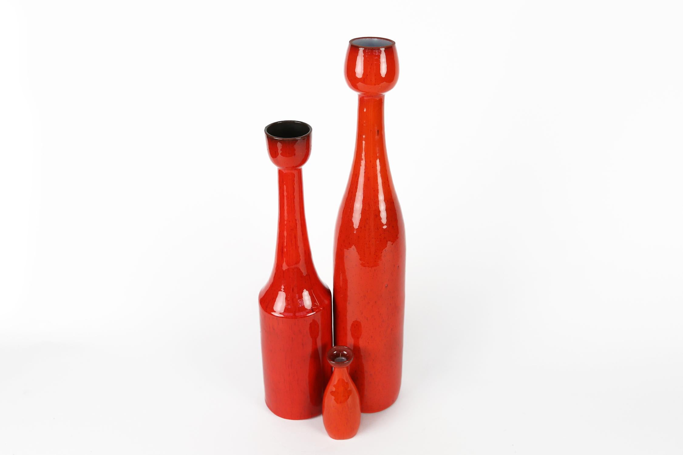 Perignem, Set of 3 Red Ceramic Vases, Belgium, 1960s For Sale 1