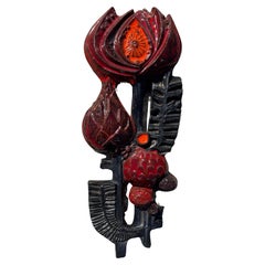 Perignem, Wall Mounted Ceramic Flower Wall Sculpture, 1960s