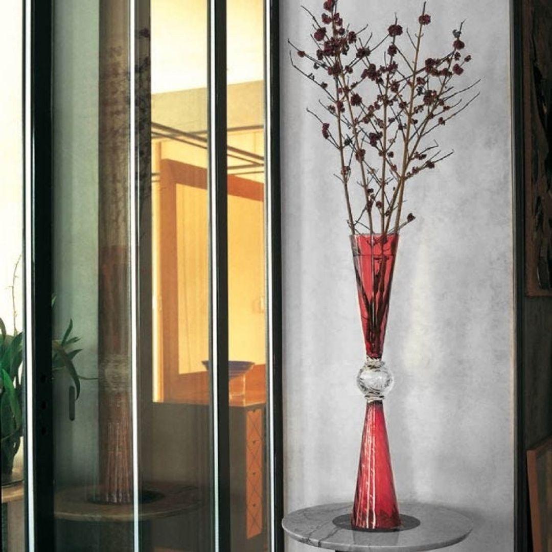 Italian Perigot Vase Colorless & Red by Driade, Borek Sipek For Sale