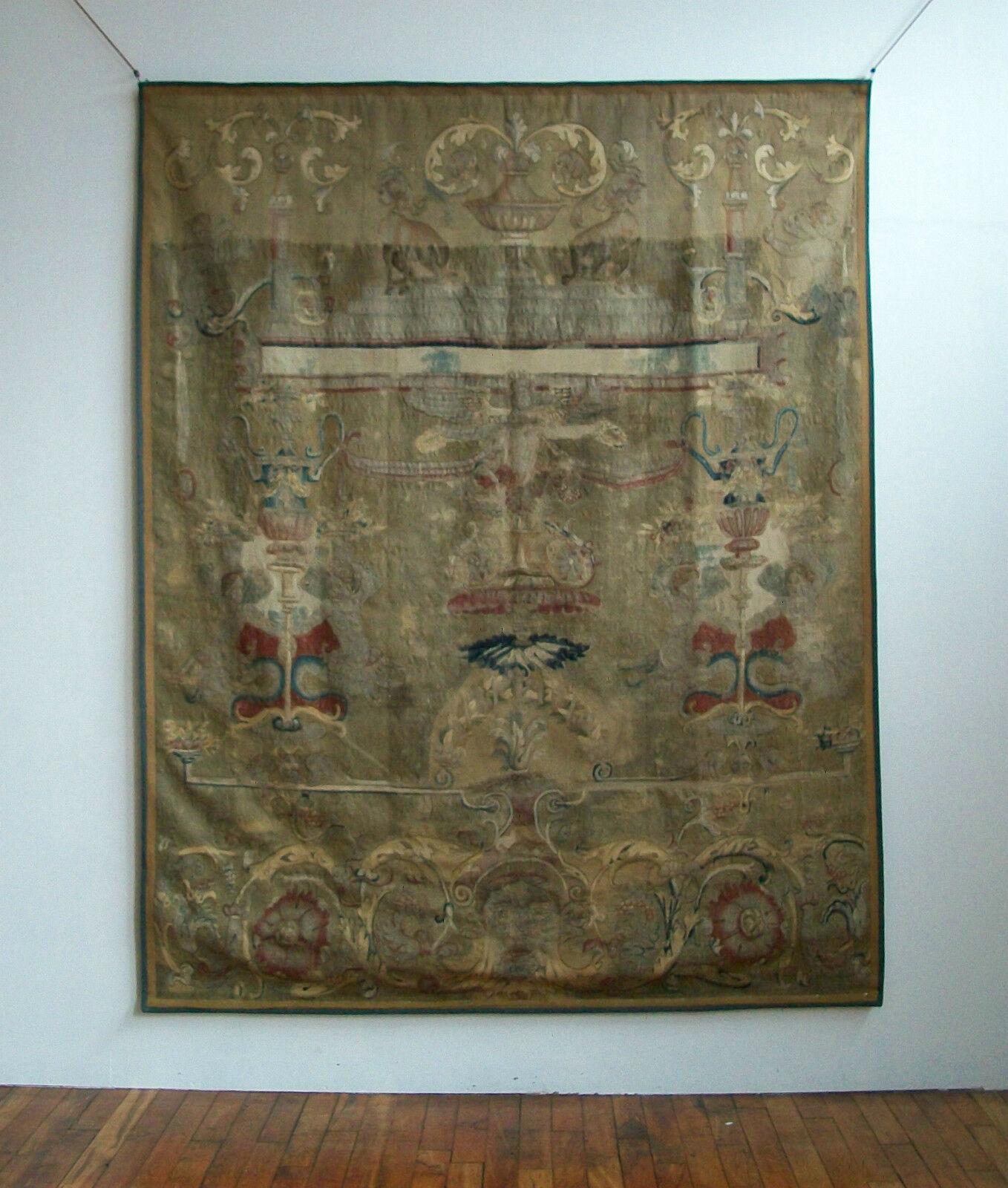 Important - 16th century - grand scale - museum quality - Renaissance period - antique Flemish finely woven grotesque tapestry panel in wool and silk - after designs by PERINO DEL VAGA (Pietro Buonaccorsi 1501–1547) - likely woven from/after the