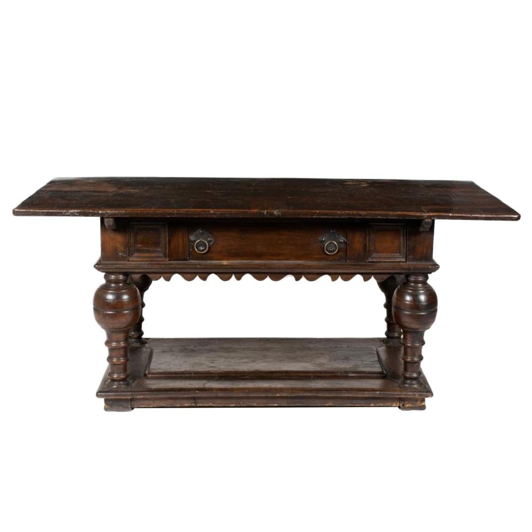 Period 17th Century English Jacobean Oak Table with Baluster Legs