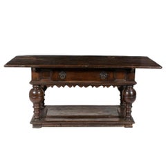 Table en chêne de style jacobéen anglais du 17ème siècle avec pieds balustres