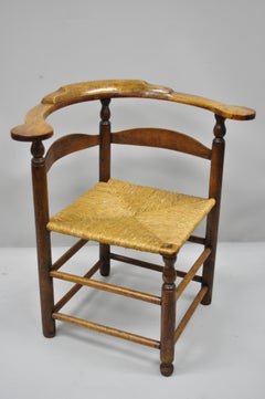 Period 18th Century Antique Maple Wood and Rush Seat Corner Accent Chair