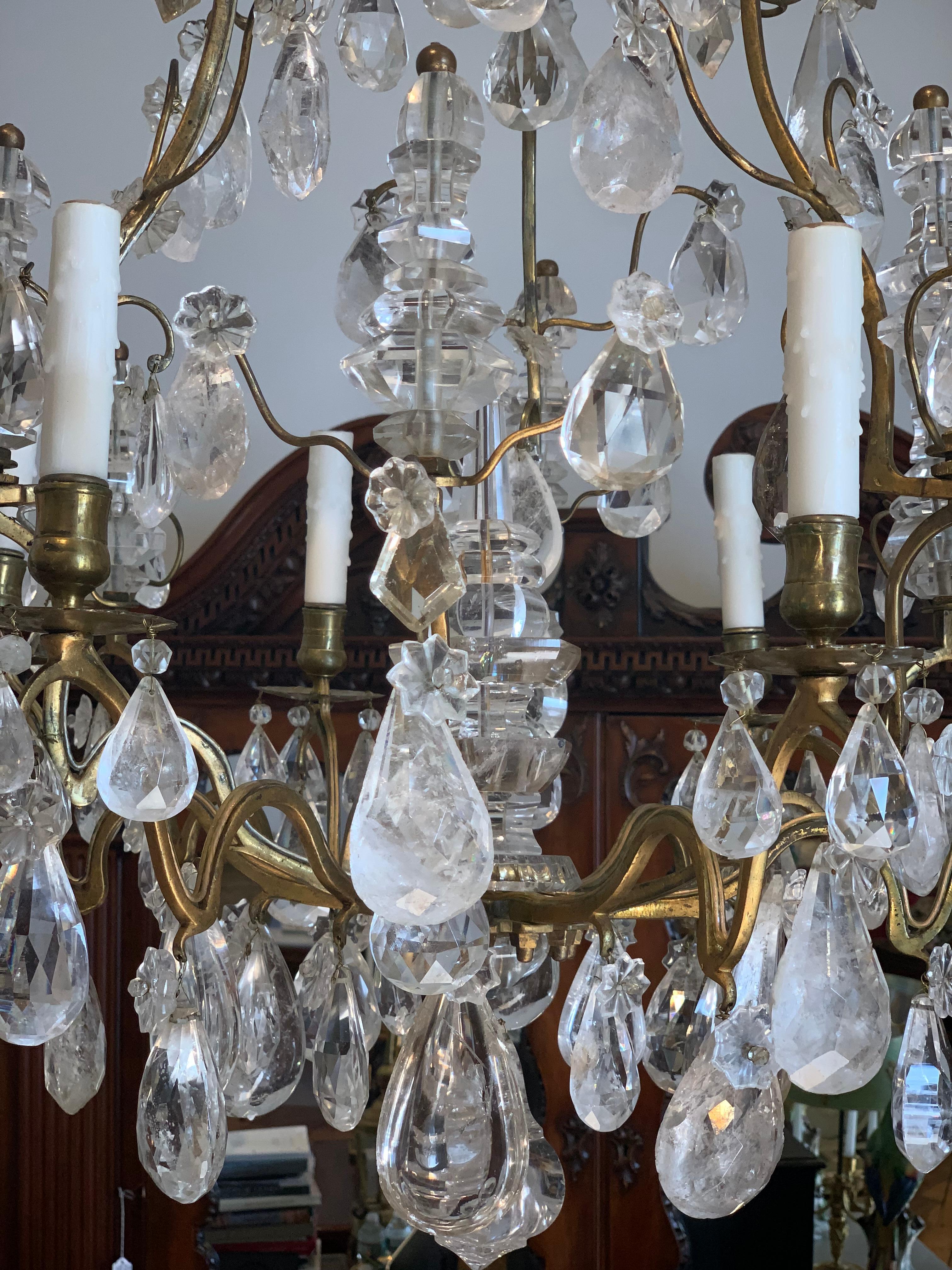 French Period 18th Century Louis XV Bronze and Rock Crystal Chandelier
