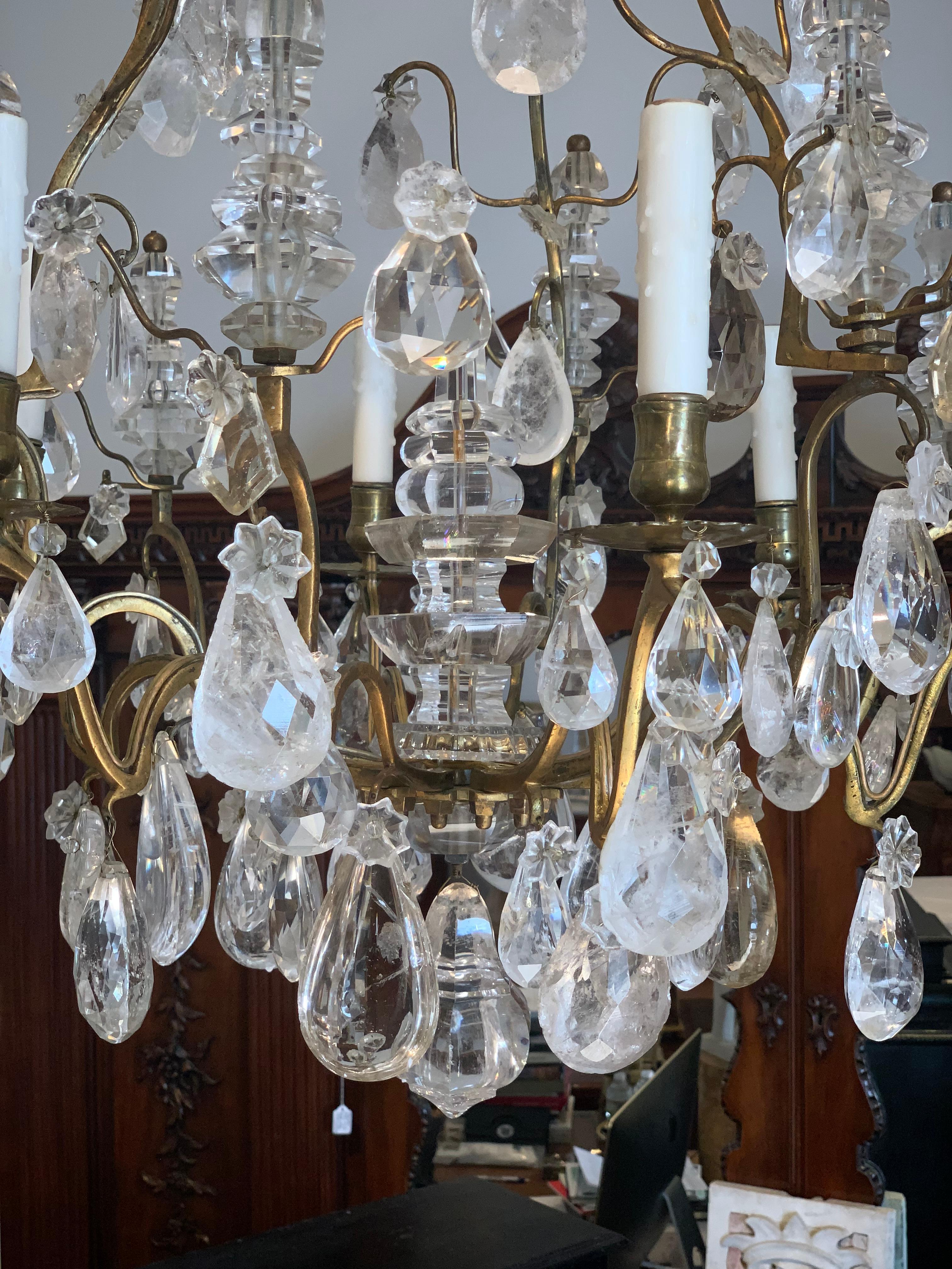 Hand-Carved Period 18th Century Louis XV Bronze and Rock Crystal Chandelier