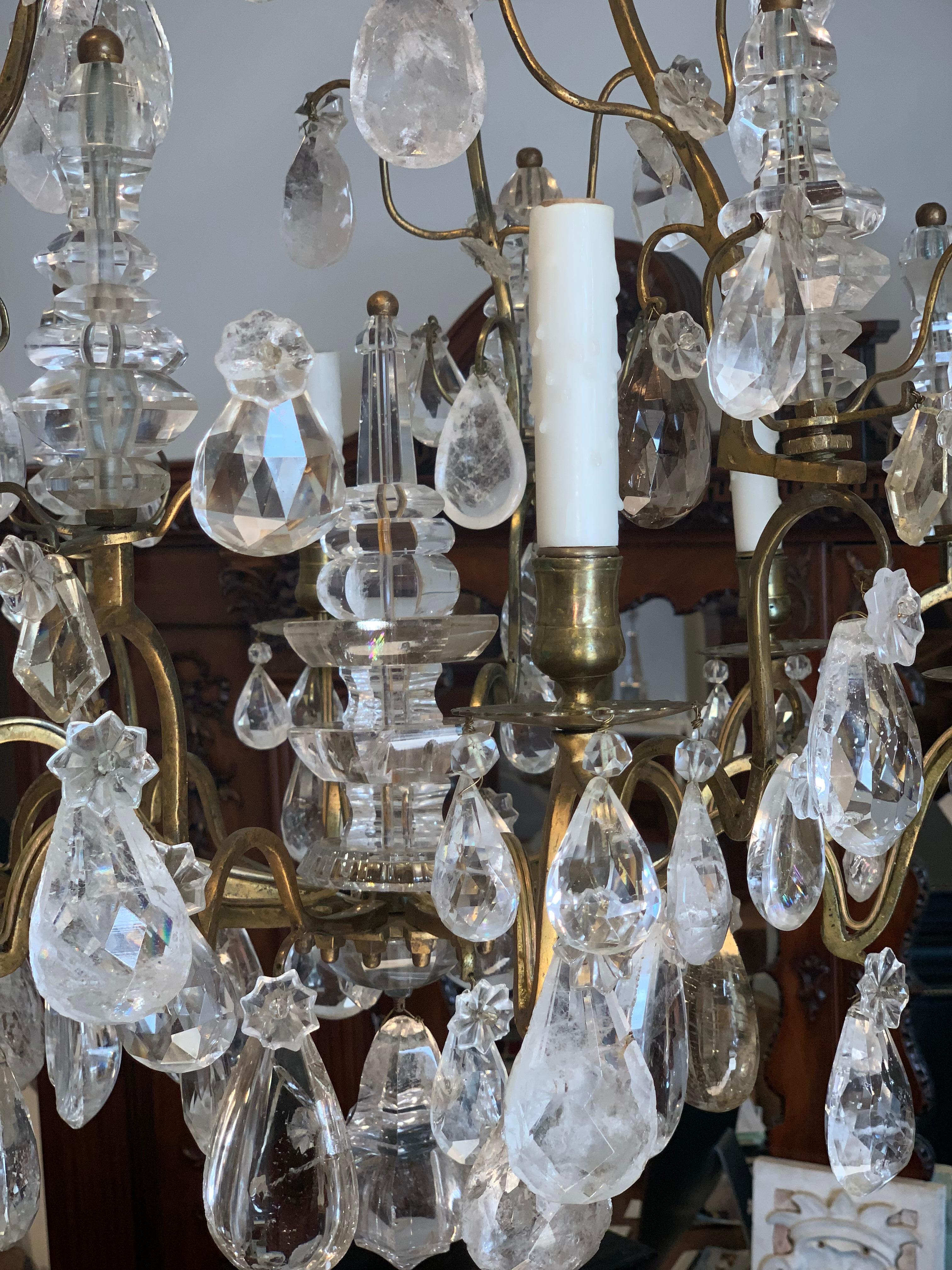 Period 18th Century Louis XV Bronze and Rock Crystal Chandelier In Good Condition In Essex, MA
