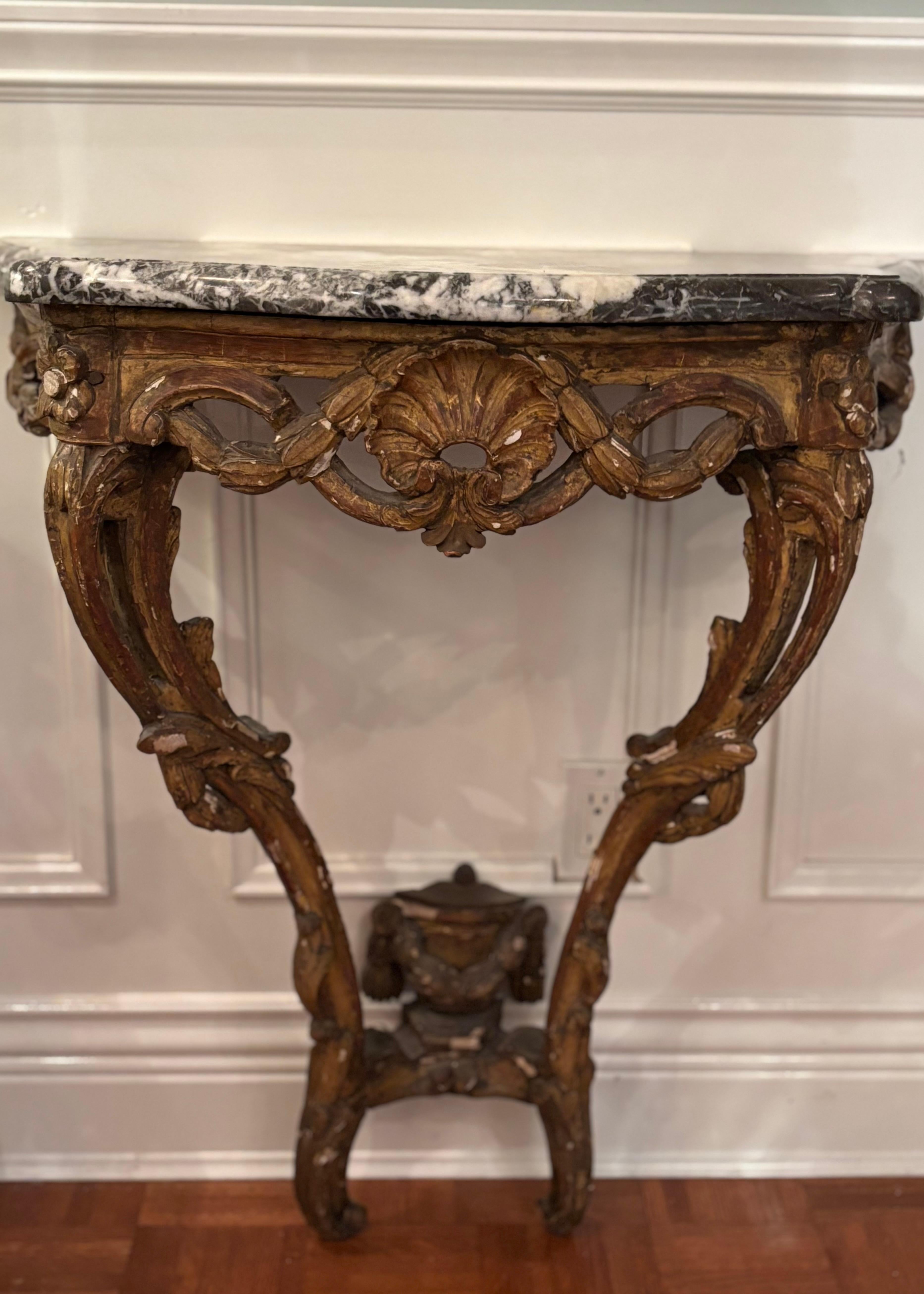 Period 18th Century Louis XV Carved Giltwood Console and Mirror For Sale 13