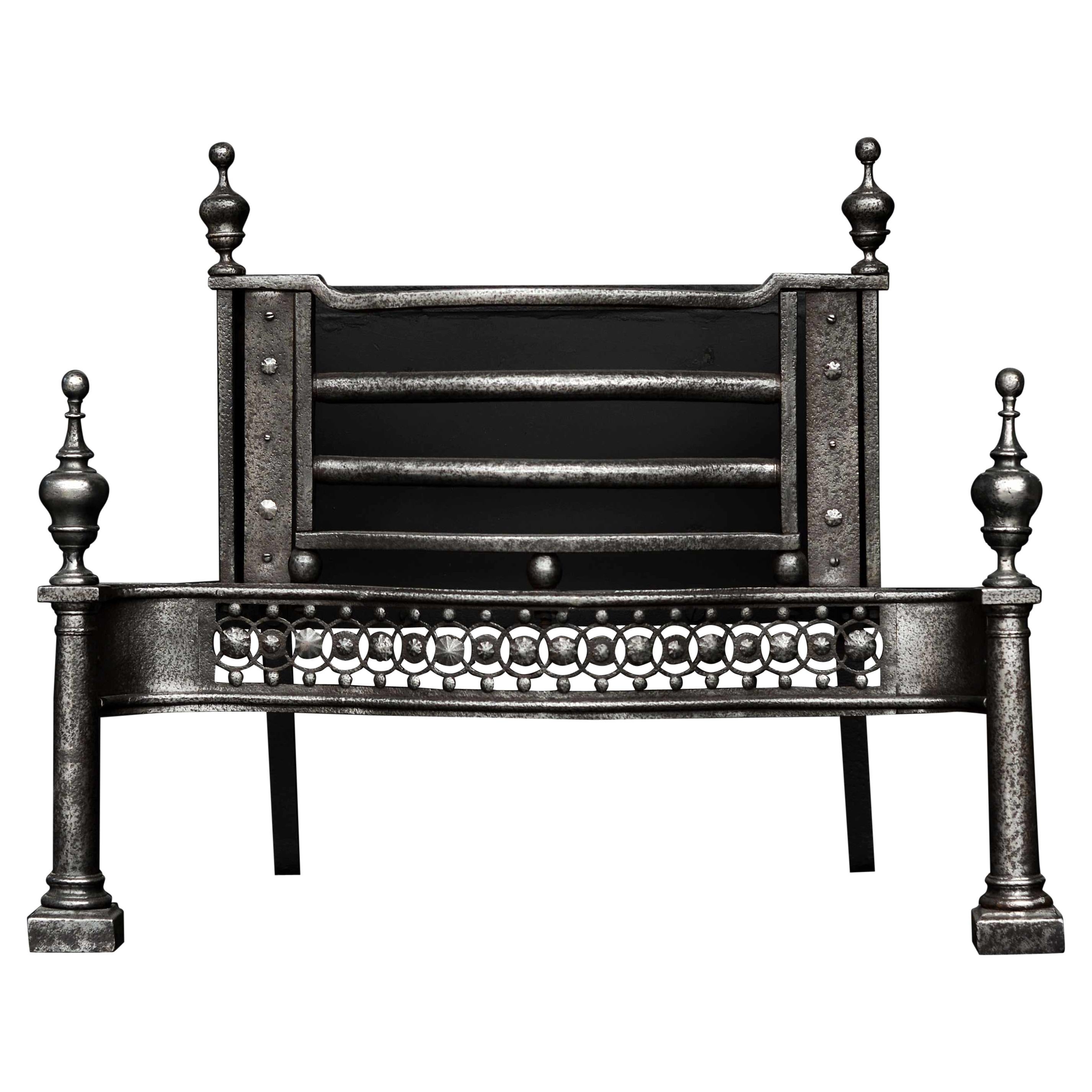 Period 18th Century Polished Steel Firegrate