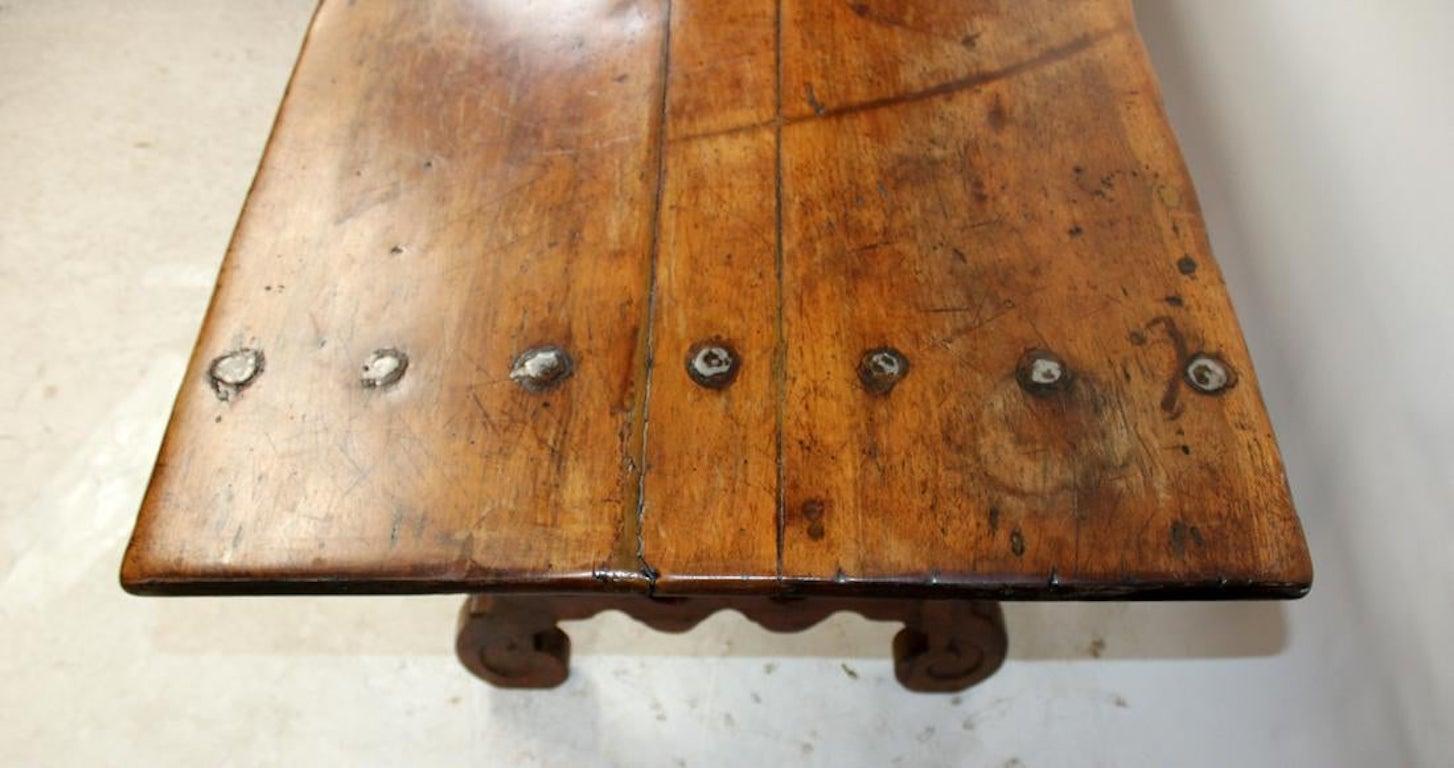 Wrought Iron Period 18th Century Walnut Trestle Refectory Table