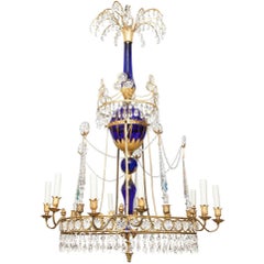Antique Period 19th Century Russian Neoclassical Cobalt and Ormolu Chandelier