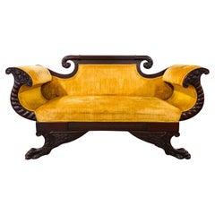 Vintage Period American Federal Highly Carved Mahogany Sofa Circa 1800