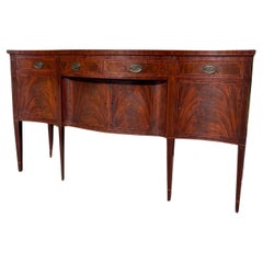Federal Style Flame Mahogany Serpentine Hepplewhite Sideboard Marquetry Cabinet