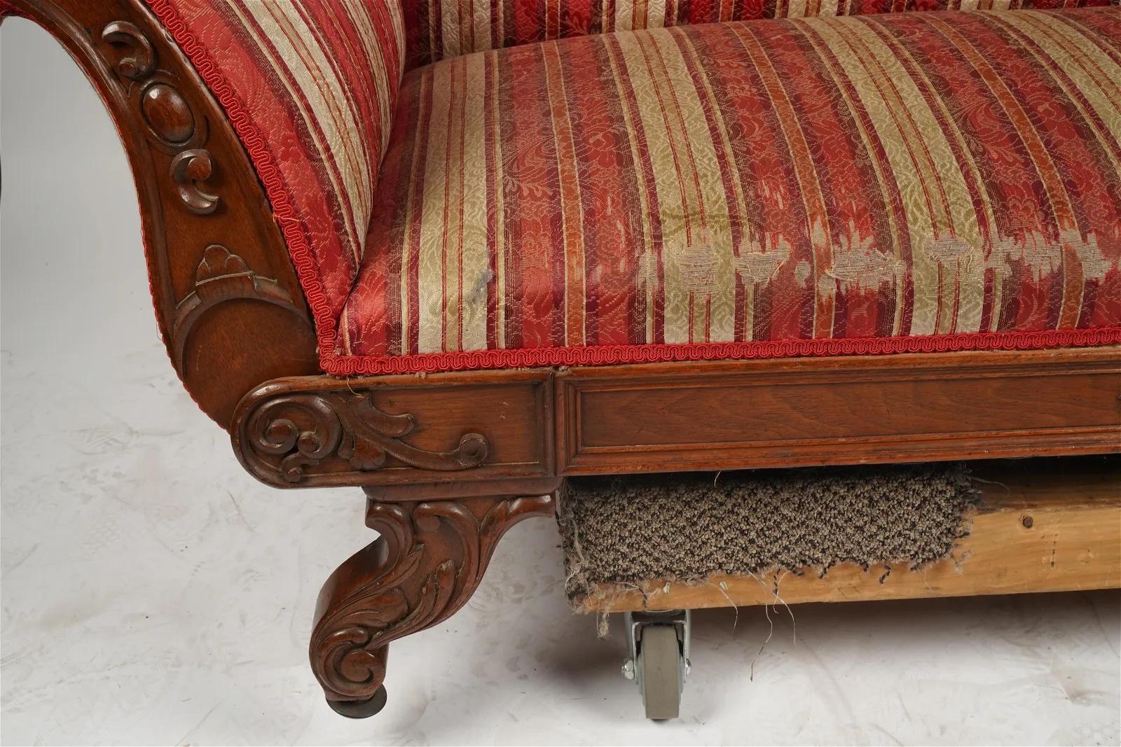 19th Century Period Antique American Victorian Rococo Revival Carved Walnut Sofa Circa 1850 For Sale