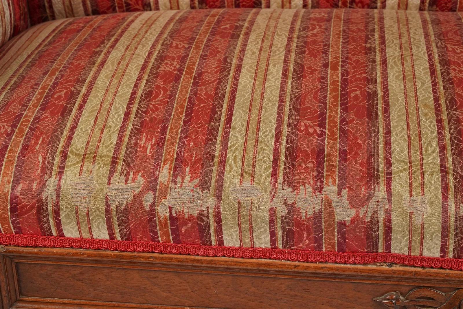 Fabric Period Antique American Victorian Rococo Revival Carved Walnut Sofa Circa 1850 For Sale