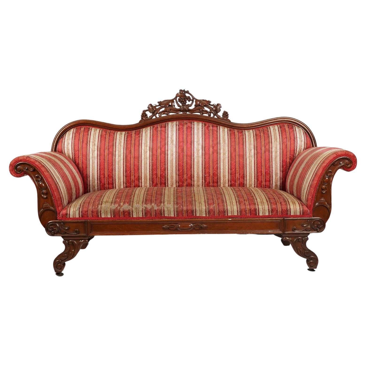 Period Antique American Victorian Rococo Revival Carved Walnut Sofa Circa 1850 For Sale