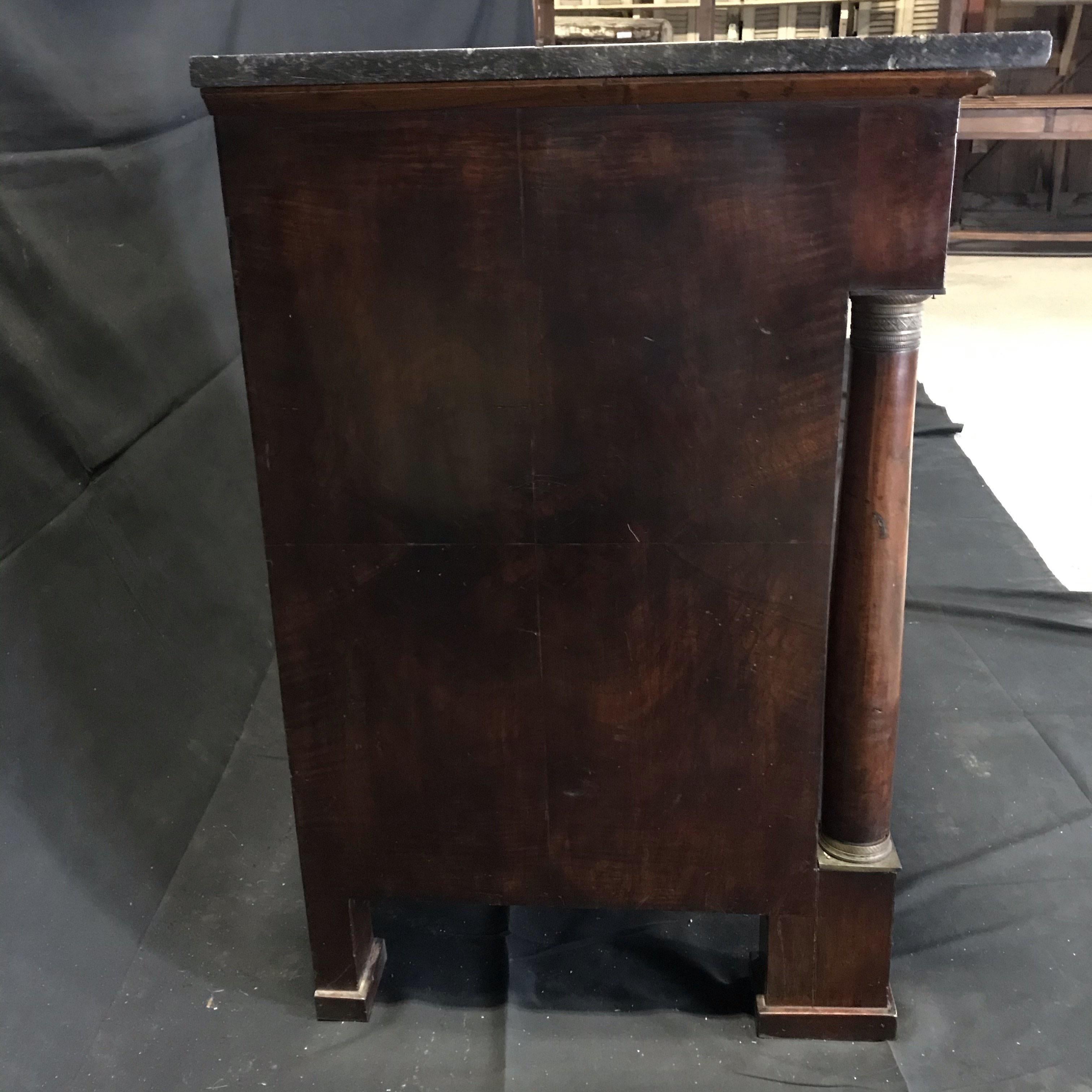 Period Antique French Empire Commode Chest of Drawers with Beautiful Marble Top In Excellent Condition In Hopewell, NJ